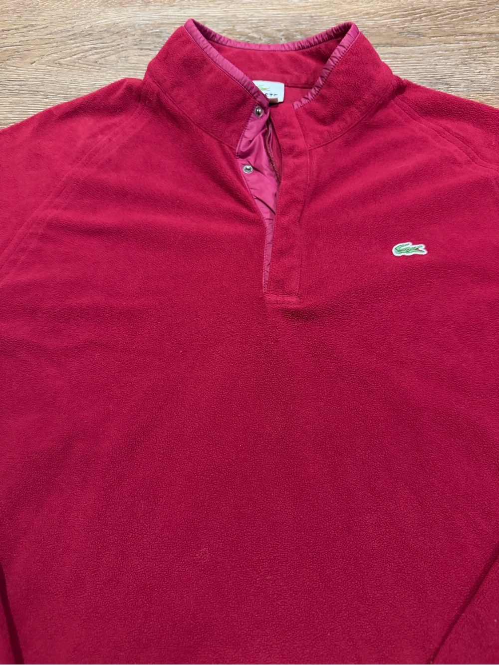Lacoste Devanlay Brick Red Fleece Quarter Zip Snap Pullover Men’s Size 6 Large - Picture 4 of 10